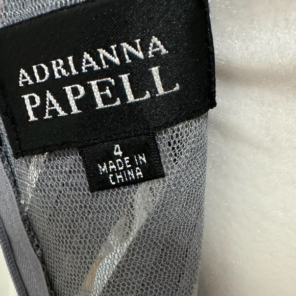 Adrianna Papell Dress Womens Tiered Silver Satin Mesh Cocktail Sleeveless Sz 4 - Picture 10 of 12